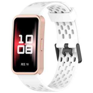 For Huawei Band 9 / 9 NFC / 8 / 8 NFC Hole Style Dual Black Buckle Silicone Watch Band(White)