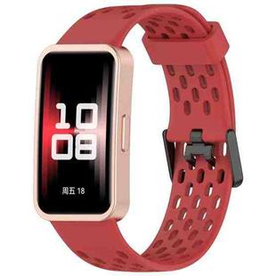 For Huawei Band 9 / 9 NFC / 8 / 8 NFC Hole Style Dual Black Buckle Silicone Watch Band(Red)