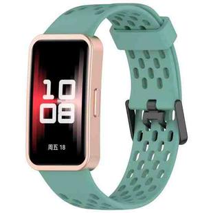 For Huawei Band 9 / 9 NFC / 8 / 8 NFC Hole Style Dual Black Buckle Silicone Watch Band(Pine Green)