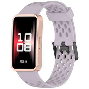 For Huawei Band 9 / 9 NFC / 8 / 8 NFC Hole Style Dual Black Buckle Silicone Watch Band(Lavender Purple)