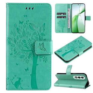 For OnePlus Nord CE4 Tree & Cat Embossed Pattern Flip Leather Phone Case(Green)