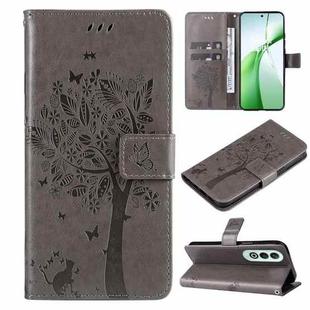 For OnePlus Nord CE4 Tree & Cat Embossed Pattern Flip Leather Phone Case(Grey)