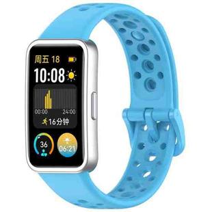 For Huawei Band 9 / 9 NFC / 8 / 8 NFC Round Hole Nail Button Silicone Watch Band(Sky Blue)