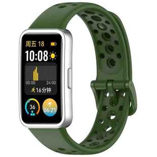 For Huawei Band 9 / 9 NFC / 8 / 8 NFC Round Hole Nail Button Silicone Watch Band(Dark Green)