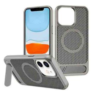 For iPhone 11 Honeycomb Cooling MagSafe Phone Case with Invisible Holder(Grey)