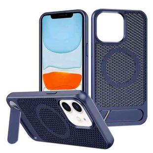 For iPhone 11 Honeycomb Cooling MagSafe Phone Case with Invisible Holder(Blue)