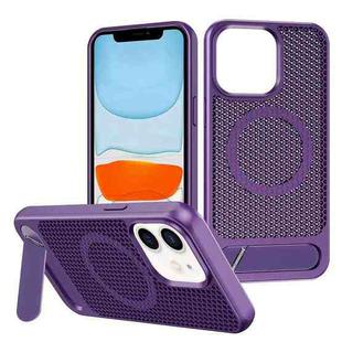 For iPhone 11 Honeycomb Cooling MagSafe Phone Case with Invisible Holder(Purple)