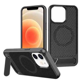 For iPhone 12 / 12 Pro Honeycomb Cooling MagSafe Phone Case with Invisible Holder(Black)