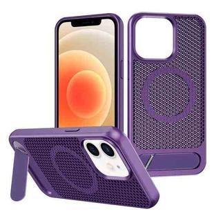 For iPhone 12 / 12 Pro Honeycomb Cooling MagSafe Phone Case with Invisible Holder(Purple)