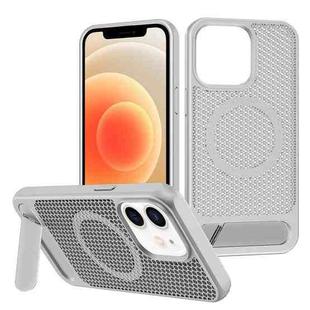 For iPhone 12 / 12 Pro Honeycomb Cooling MagSafe Phone Case with Invisible Holder(Silver)