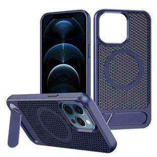 For iPhone 12 Pro Max Honeycomb Cooling MagSafe Phone Case with Invisible Holder(Blue)