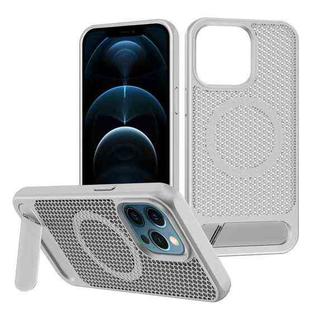 For iPhone 12 Pro Max Honeycomb Cooling MagSafe Phone Case with Invisible Holder(Silver)