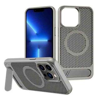 For iPhone 13 Pro Honeycomb Cooling MagSafe Phone Case with Invisible Holder(Grey)