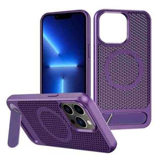 For iPhone 13 Pro Honeycomb Cooling MagSafe Phone Case with Invisible Holder(Purple)