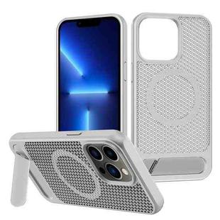 For iPhone 13 Pro Honeycomb Cooling MagSafe Phone Case with Invisible Holder(Silver)