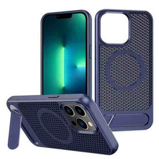 For iPhone 13 Pro Max Honeycomb Cooling MagSafe Phone Case with Invisible Holder(Blue)