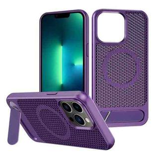 For iPhone 13 Pro Max Honeycomb Cooling MagSafe Phone Case with Invisible Holder(Purple)