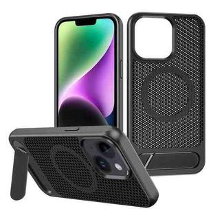 For iPhone 14 Honeycomb Cooling MagSafe Phone Case with Invisible Holder(Black)