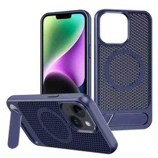 For iPhone 14 Honeycomb Cooling MagSafe Phone Case with Invisible Holder(Blue)