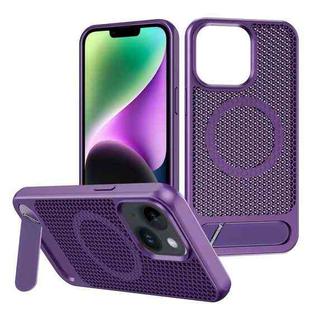 For iPhone 14 Honeycomb Cooling MagSafe Phone Case with Invisible Holder(Purple)