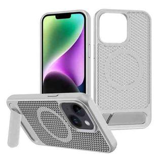 For iPhone 14 Honeycomb Cooling MagSafe Phone Case with Invisible Holder(Silver)