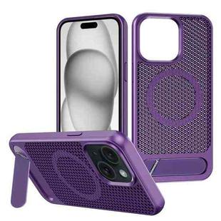 For iPhone 14 Plus / 15 Plus Honeycomb Cooling MagSafe Phone Case with Invisible Holder(Purple)