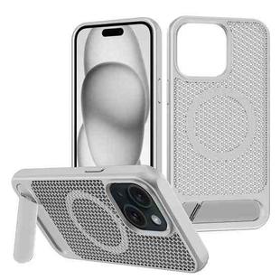 For iPhone 14 Plus / 15 Plus Honeycomb Cooling MagSafe Phone Case with Invisible Holder(Silver)