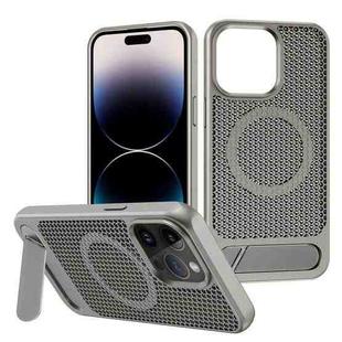 For iPhone 14 Pro Honeycomb Cooling MagSafe Phone Case with Invisible Holder(Grey)