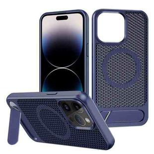 For iPhone 14 Pro Honeycomb Cooling MagSafe Phone Case with Invisible Holder(Blue)