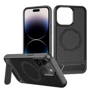 For iPhone 14 Pro Max Honeycomb Cooling MagSafe Phone Case with Invisible Holder(Black)