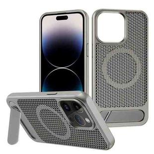 For iPhone 14 Pro Max Honeycomb Cooling MagSafe Phone Case with Invisible Holder(Grey)