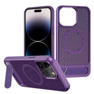 For iPhone 14 Pro Max Honeycomb Cooling MagSafe Phone Case with Invisible Holder(Purple)