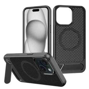 For iPhone 15 Honeycomb Cooling MagSafe Phone Case with Invisible Holder(Black)