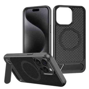 For iPhone 15 Pro Honeycomb Cooling MagSafe Phone Case with Invisible Holder(Black)