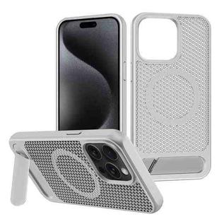 For iPhone 15 Pro Max Honeycomb Cooling MagSafe Phone Case with Invisible Holder(Silver)