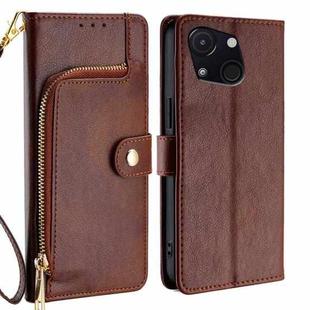 For Itel A50C 4G Zipper Bag Leather Phone Case(Brown)