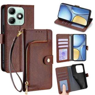 For itel A90 4G Zipper Bag Leather Phone Case(Brown)
