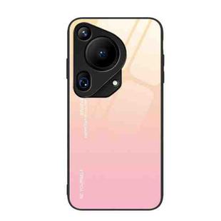 For Huawei Pura 70 Ultra Gradient Color Glass Phone Case(Yellow Pink)