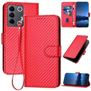 For vivo V27e 4G Global / T2 4G Global YX0070 Carbon Fiber Buckle Leather Phone Case with Lanyard(Red)