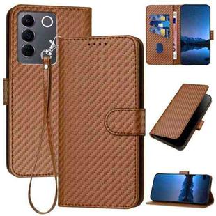 For vivo V27e 4G Global / T2 4G Global YX0070 Carbon Fiber Buckle Leather Phone Case with Lanyard(Coffee)