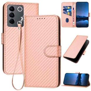 For vivo V27e 4G Global / T2 4G Global YX0070 Carbon Fiber Buckle Leather Phone Case with Lanyard(Pink)