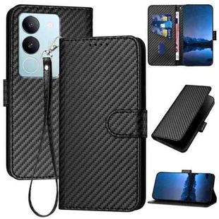 For vivo V29 5G Global / V29 Pro YX0070 Carbon Fiber Buckle Leather Phone Case with Lanyard(Black)