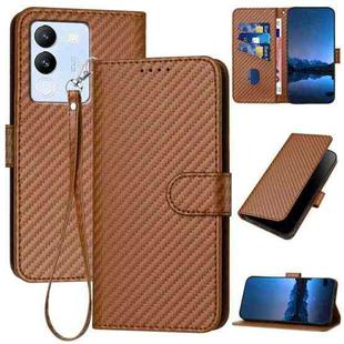 For vivo V29e Global/Y200 5G Global YX0070 Carbon Fiber Buckle Leather Phone Case with Lanyard(Coffee)