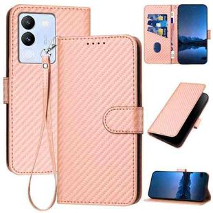 For vivo V29e Global/Y200 5G Global YX0070 Carbon Fiber Buckle Leather Phone Case with Lanyard(Pink)