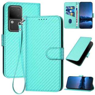 For vivo V30 5G / V30 Pro 5G Global YX0070 Carbon Fiber Buckle Leather Phone Case with Lanyard(Light Blue)