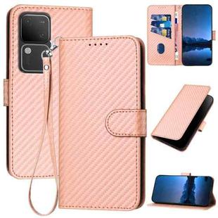 For vivo V30 5G / V30 Pro 5G Global YX0070 Carbon Fiber Buckle Leather Phone Case with Lanyard(Pink)