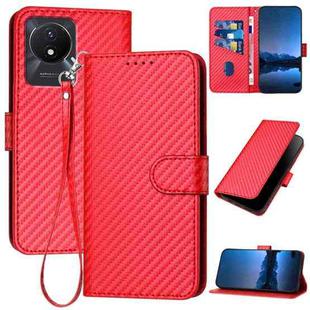 For vivo Y02A 4G/Y02 4G/Y11 2023/Y02t YX0070 Carbon Fiber Buckle Leather Phone Case with Lanyard(Red)