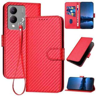 For vivo Y17s 4G Global / Y28 5G India YX0070 Carbon Fiber Buckle Leather Phone Case with Lanyard(Red)
