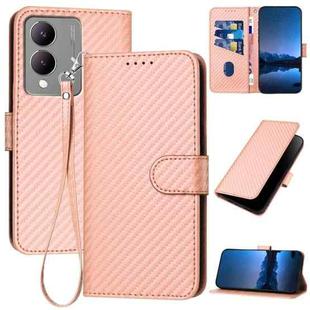 For vivo Y17s 4G Global / Y28 5G India YX0070 Carbon Fiber Buckle Leather Phone Case with Lanyard(Pink)
