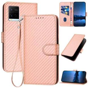 For vivo Y21 2021 / Y33s / Y21s YX0070 Carbon Fiber Buckle Leather Phone Case with Lanyard(Pink)